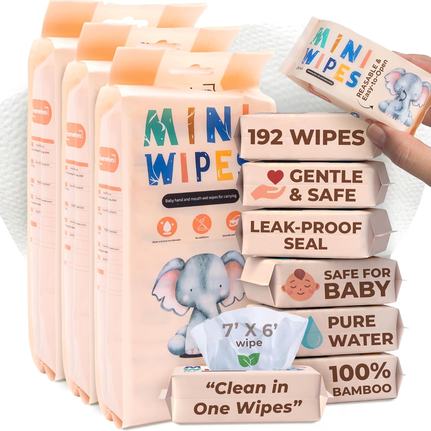 Baby Products For Sensitive Skin - 24 Pack Travel Baby Wipes, 192