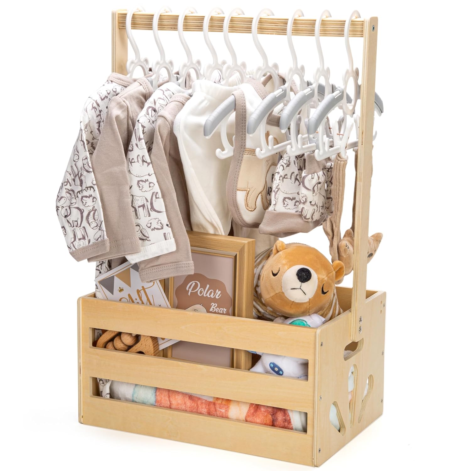Baby Products Hamper - Wooden Baby Shower Crate Basket with