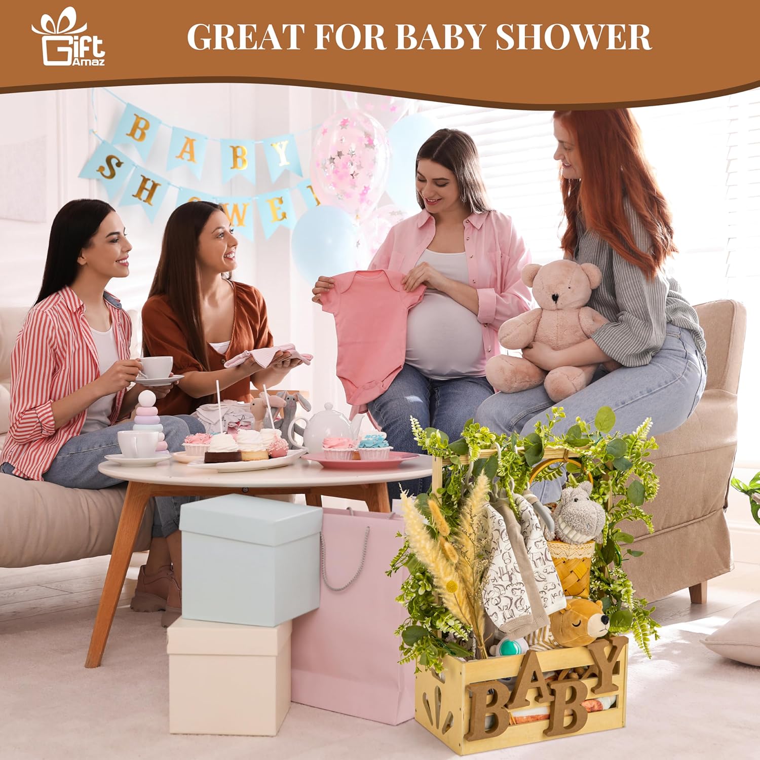 Wooden Baby Shower Crate Baske - مراجعة Baby Products Hamper وسعره